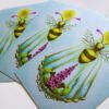 Three Silver Pearlescent Art Postcards of Fantasy Honey Bee with Sun Disc, Sun Beams and Foxglove Plant (Digitalis)