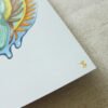 Corner of Full Colour Art Print of “Earth Diver Beetle” by Imogen Smid with hand signed gold artist monogram