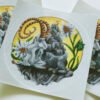 Close up of Round Sticker of Illustration “Mountain Goat Elder” Gift for goat lover or Capricorn zodiac astrological sign