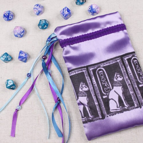 Love Goddess of Egypt Pouch with polyhedron dice, good to use as dice bag and also as tarot card bag, runes bag or spell bag