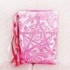 Standing pink pouch with hand printed Mythology star pentagram pattern, printed using hand carved lino stamps by Imogen Smid