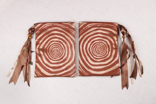 Brown coloured printing on both sides of Tree ring bag, inspired by ancient magic trees and the rings inside their trunks