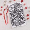 Greek Rose Flower Pentagram Pouch with polyhedron dice, good to use as dice bag and as tarot card bag, runes bag or spell bag