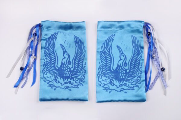 Blue coloured printing on both sides of Phoenix bag, inspired by the Mythological Greek Fire Bird and Egyptian Bennu Bird