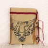 Standing gold taffeta pouch with hand printed Stag Animal pattern, printed using a hand carved lino stamp by Imogen Smid
