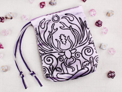 Celtic Herne the Hunter Pouch with polyhedron dice, good to use as dice bag and as tarot card bag, runes bag or spell bag